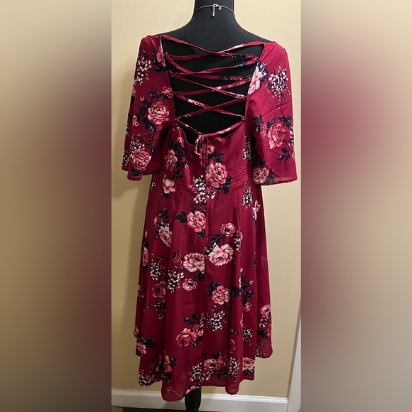 Torrid Berry Floral Knee-Length Zip Up Dress with Strappy Back & Built-In Slip - Picture 3 of 7